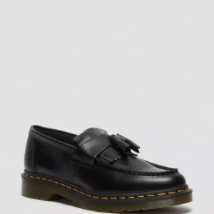 Dr. Martens Adrian Yellow Stitch Smooth Leather Tassel Loafers Black